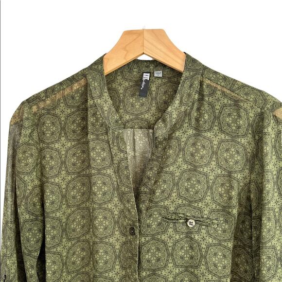 Kut From The Kloth Shirt Top Long Sleeved Sheer Green Button Front Blouse Size S - Picture 11 of 14